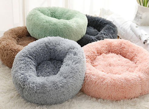 Round Plush Dog Bed for Small Dogs and Puppies