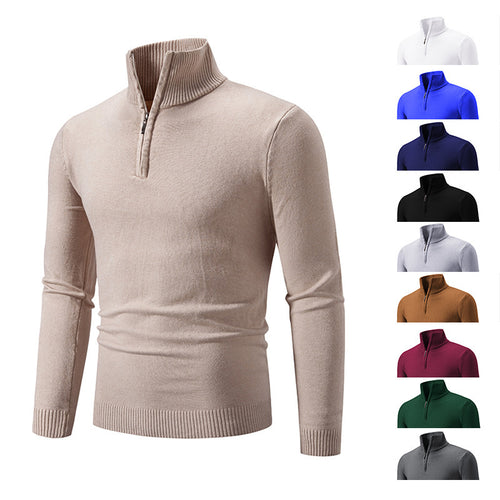 2023 Men's Plus Size Fleece Zip Mock Neck Sweater