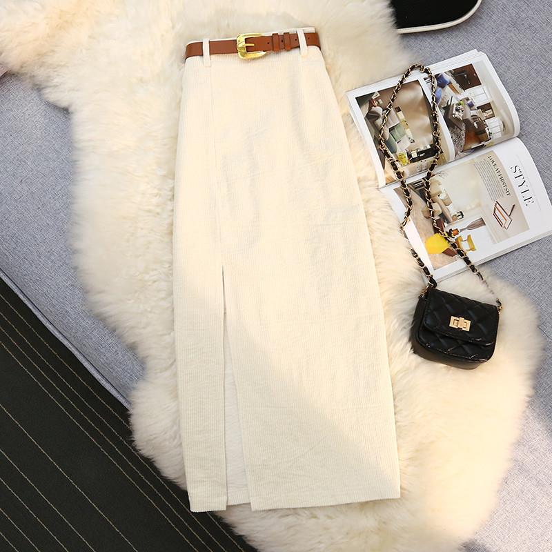 High Waist A-Line Corduroy Skirt for Women