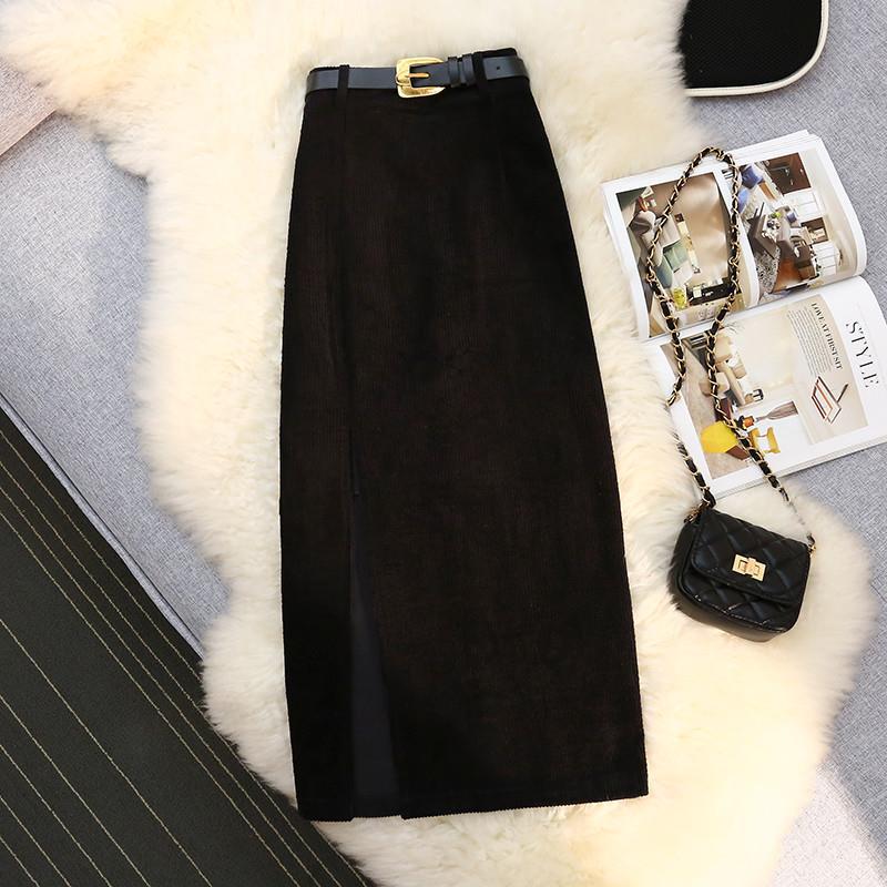 High Waist A-Line Corduroy Skirt for Women